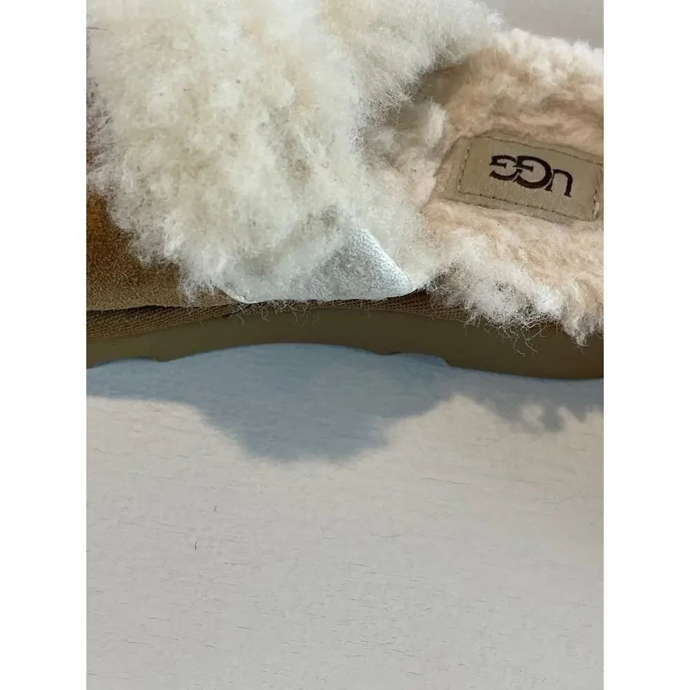 UGG Youth Slippers Suede Shearling Lined Platform Sole Size 13 Tan